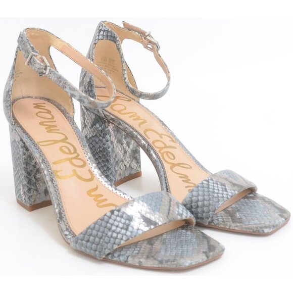 Sam Edelman Daniella Dusty Blue Snake Block Heel Sandal Anklet Open Toe Size 9.5 - Picture 4 of 9